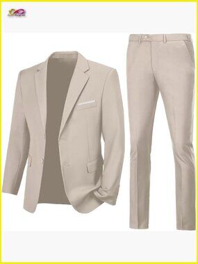 Slim Fit Two Button Suit Set Formal Modern Wedding Prom Business Attire